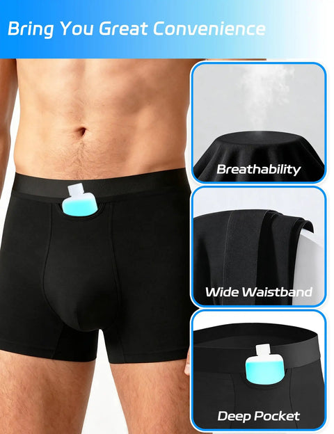 Travel Ready Urine Test Kit With 3.5 Oz Thinner Bottle, Leakproof HDPE Vials, Hi Stretch Leg Strap, Thermometer Stickers, Velour Lining Pouch And Lining Pocket Boxer Brief For Discreet On The Go Testing Medium, black boxer brief with deep pocket