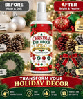 Christmas DIY Decor Spray Paint, Black Holiday Craft Mist for Ornaments displayed with transformed ornaments and wreaths.