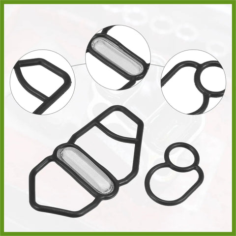 VTEC Solenoid Gasket And Spool Valve Filter Screen Replacement Kit For Honda Civic 1996-2005 showing black and silver components