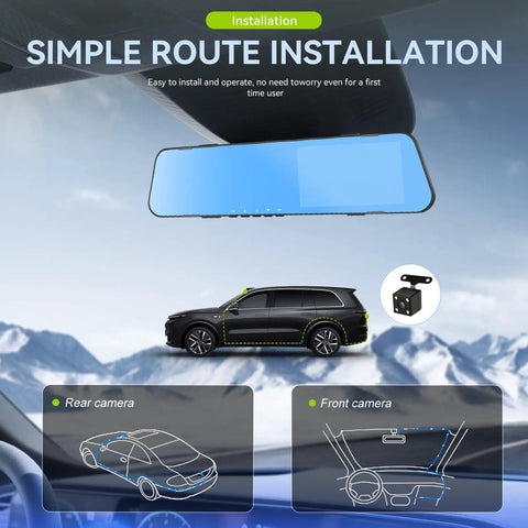 Diagram of 4.5 Inch Mirror Dash Cam With Front And Rear Cameras 1080P Display Dual Lens Loop Recording 150 Wide Angle Night Vision