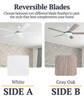52 Inch Modern LED Ceiling Fan With Light, Pull Chain, Dual Mounting Options, Reversible Motor, Dual Finish Blades, White Finish