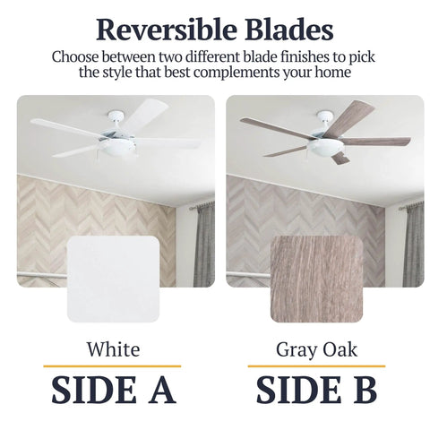 52 Inch Modern LED Ceiling Fan With Light, Pull Chain, Dual Mounting Options, Reversible Motor, Dual Finish Blades, White Finish