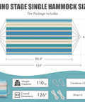Diagram of Easy Setup 1 To 2 Person Outdoor Hammock With Tree Straps And Carry Bag showing dimensions and components.