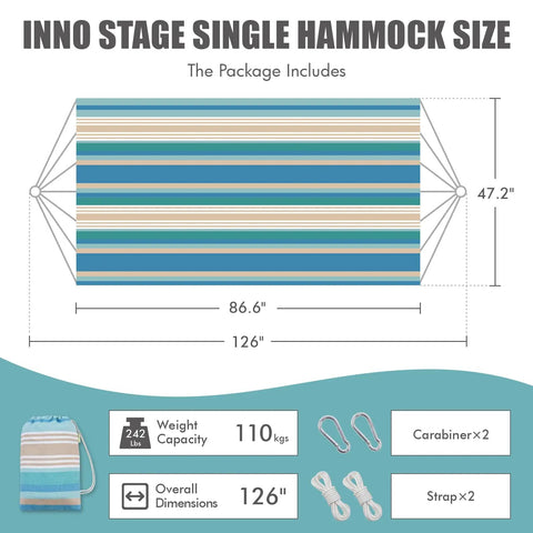 Diagram of Easy Setup 1 To 2 Person Outdoor Hammock With Tree Straps And Carry Bag showing dimensions and components.