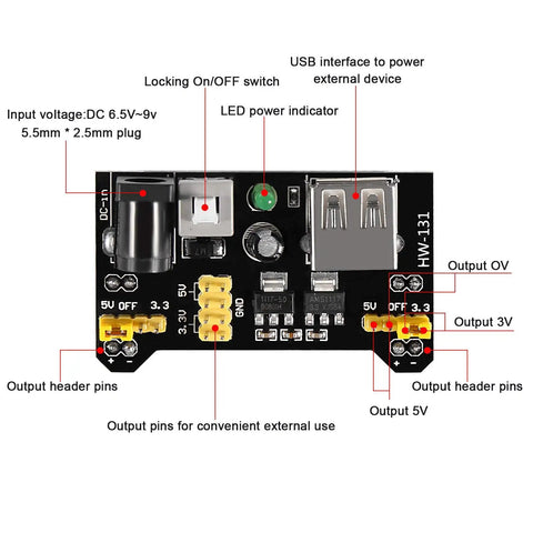 Kickstart Your Prototypes With This Straight Up Dope 3.3V 5V MB102 Breadboard Power Supply Module with LED and USB connection.