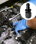 Two Pack 6AN Female To 3/8 Inch Barb Hose Fittings Leak Proof 37 Degree Flare Chamfer Deep Thread Ideal For Fuel Lines Oil Coolers Transmission Coolers Automotive Marine And Industrial Use, black anodized aluminum fitting in engine bay