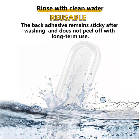Four Clear PU Self Adhesive Recessed Finger Pulls in water, reusable and no-drill installation, for doors and cabinets, showing adhesive durability.