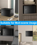 Compact 1.8 Cubic Fireproof Safe for Home Use with Digital Keypad and Waterproof Design, shown in various home settings.