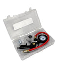 Pistol Grip Tire Inflator Gauge Kit With One Quarter Inch Fittings Gauge Hose Chuck Deflate Button Valve Cores And Storage Case