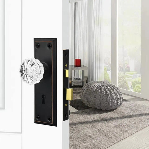 Dope Three Pack Mortise Lock Set For Interior Doors With Crystal Glass Knobs And Skeleton Key Oil Rubbed Bronze Finish