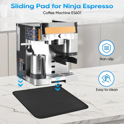 Sliding Mat For Espresso Machines With Hanging Strap, Anti Slip Base And Easy Clean Surface, shown under Luxe Cafe ES601