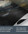 Close-up of Steam Train Wall Mural With Vintage Locomotive On City Tracks 3D Look showing folded silk cloth material