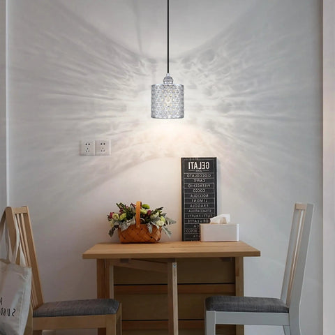 Dining area with Three Pack Polyhedral Crystal Pendant Lights With Nickel Finish For A Sleek Modern Vibe Crystal Shade Perfect For Dining Room Kitchen Island Living Room Or Hallway Contemporary Pendant Lighting Fixture