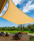 Sun Shade Sail Sand Yellow Rectangle 12Ft By 15Ft Permeable Garden Canopy installed over patio providing UV protection
