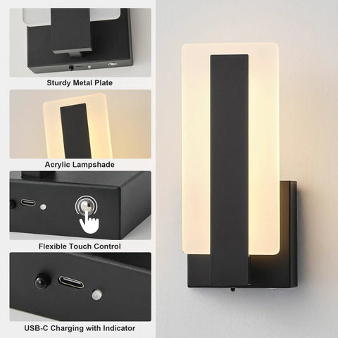 Rechargeable Wireless Wall Sconces Two Pack With Remote, Battery Operated Modern Wall Lights, details and features close-up