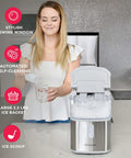 Next Level Countertop Nugget Ice Maker Built With Quick Fifteen Minute Cycle To Serve Hella Delicious Chewable Soft Ice Daily Near Thirty Three Pounds With Sleek Metallic Finish, featuring automated self-cleaning and 2.2 lbs ice basket.