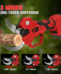Heavy Duty Cordless Pruning Shears With 1.6 Inch Cut Compatible With Milwaukee 18v Packs Featuring Tough Sk7 Blades And Lcd Display shown cutting wood.