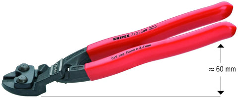 Angled High Leverage CoBolt Cutters With 20 Degree Head For Flush Cuts heavy duty tool with red handles, size indicated