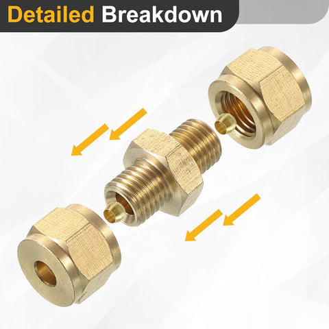 Brass Compression Tube Fitting Set For 4mm Tubing, NPT Thread, Union And Sleeves, Straight Coupling Adapter, 5 Pieces, Durable Brass Plumbing Fittings