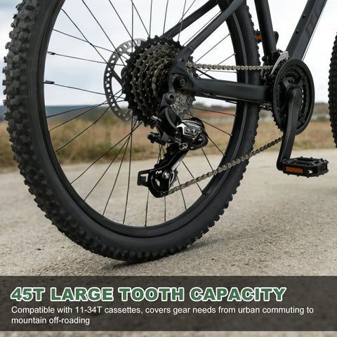 Rear Derailleur RD TY300 Six And Seven Speed Direct Mount on mountain bike, showcasing crisp shifting on rugged terrain.