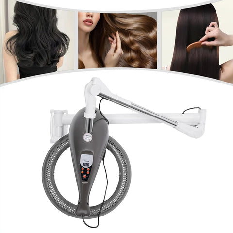950W Multifunctional Hair Treatment Machine With 360 Degree Rotating Heating Ring Wall Mount Orbiting System for Salon Grey