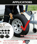 Person installing Heavy Duty 3500Lbs Trailer Hub Kit With 5 Bolt 4.5 Inch Hubs on trailer, fits tapered spindles.