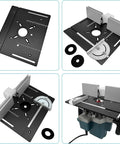 Top Shelf Manual Router Lift Kit With Smooth Glide Aluminum Insert Plate For Router Tables solid base with accessories view for precise adjustments.