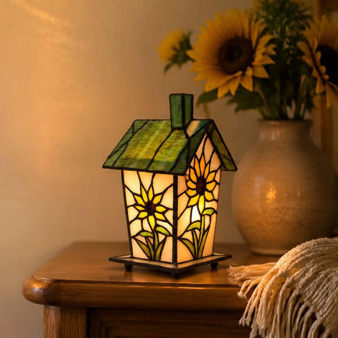 Handmade Tiffany Style Stained Glass Birdhouse Table Lamp With Sunflower Design For Home Decor That Pops In Any Room 7 Inch High E12 Bulb Not Included Classic Craft Lighting