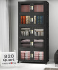 Premium Five Tier Storage Tower With Clear Front Panel Foldable Stackable Cabinet Rack Massive 230 Gallon Capacity For Bedrooms Closets And Garages Ditching The Clutter Is A Total Breeze with clear front bins holding books and soft goods.