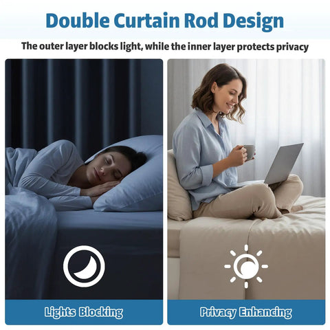 Black Double Curtain Rod With Wraparound Design Extends From 38 To 62 Inches Blackout Window Rod promotes darkening and privacy.