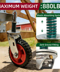 Heavy Duty Gate Wheel Caster For Metal And Wood Gates, 8 Inch Wheel, 360 Degree Swivel Spring Loaded with grease fitting close-up