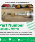 Beefed Up Heavy Duty Hydraulic Lift Cylinder Seals Kit 1 Pack 6803329 7137769 shown with metal cylinder and parts on wood surface.