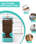 Worry Free Automatic Rabbit Food Dispenser With 35 Oz Gravity Feeding For Bunnies Guinea Pigs And Small Critters, Easy Top Fill Silicone Lid Cage Accessory In Green, showing food in clear container.