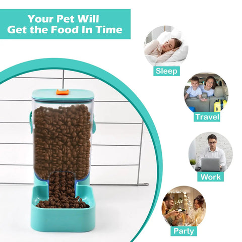 Worry Free Automatic Rabbit Food Dispenser With 35 Oz Gravity Feeding For Bunnies Guinea Pigs And Small Critters, Easy Top Fill Silicone Lid Cage Accessory In Green, showing food in clear container.