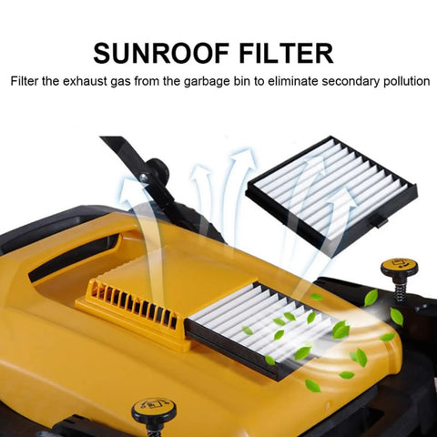 Heavy Duty Manual Floor Sweeper With Foldable Handle And 12 Gallon Waste Container For Commercial Use. This Motorless Machine Covers 38,000 Square Feet Per Hour Providing A Quiet, Efficient Cleaning Solution For Any Space Without Needing Electricity Or