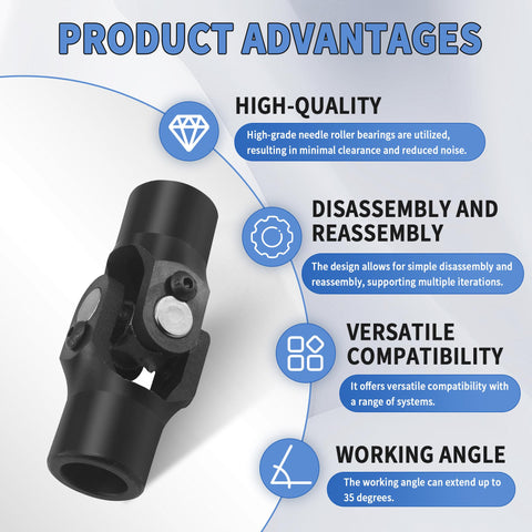 Heavy Duty Three Quarter Inch Round To Three Quarter Inch Round Universal Joint Steering Shaft Black Steel Coupling benefits display