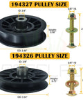 Two Pack Pulley Set With Flat Idler Pulleys 532194326 And 532194327 For Husqvarna Craftsman Lawn Mowers, showing dimensions