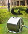 No More Tangled Mess This Wall Mounted Stainless Steel Hose Reel Cart Is A Flat Out Game Changer with hose in garden setting.