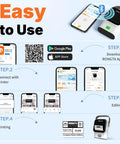 Instructions for Portable Bluetooth Thermal Label Printer With Included Tape Inkless Sticker Maker for easy app setup and printing.