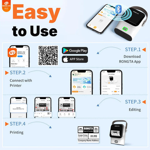 Instructions for Portable Bluetooth Thermal Label Printer With Included Tape Inkless Sticker Maker for easy app setup and printing.
