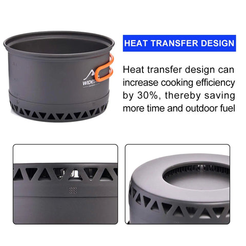 Ultralight Camping Cookware Set With Pot And Pan Heat Exchange Design That Boosts Efficiency By Over 30 Percent shown with details