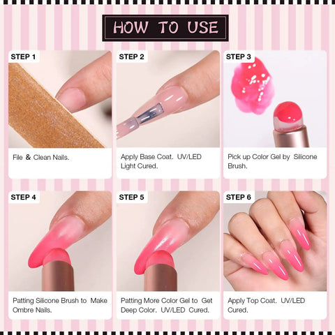 Patting Gel Palette With 12 Jelly Gel Colors Each Nail Art Kit including steps for ombre and pro at home nail art tutorial