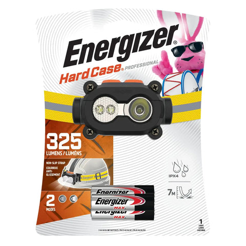 Rugged Hard Hat LED Headlamp With Batteries, Water Resistant Work Light packaging with Energizer batteries