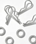 Top view of 8Pcs Spring Locking Pin Set For Riding Lawn Tractors Beefy Cotter Hitch Clips Mower Replacement Clevis Pins Kit With Washers