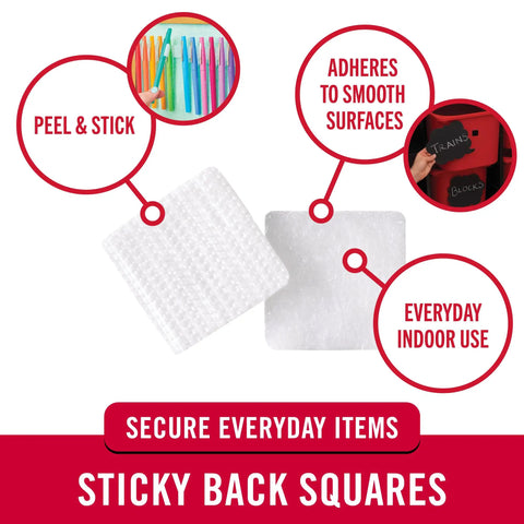 Sticky Back Fasteners With Removable Adhesive 0.88 In By 0.88 In White 12 Count; detail of adhesive squares for everyday use.