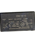 Heavy Hitter 10W AC DC Switching Power Supply Module 12V PCB Mount Universal AC Input back view with input/output labels.