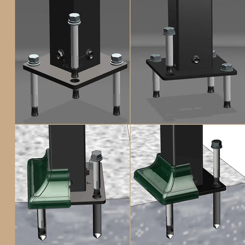 Heavy Duty Steel Fence Base Flange Kit For 2 Inch Square Posts Complete Set with Base Interlocking Cover Built to Last