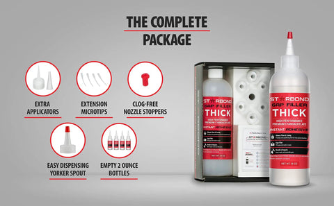 Thick CA Glue Refill Kit 16 Oz For Woodworking And DIY Projects On Your Workbench Bulk Refills With Extra Bottles Caps Microtips Yorker Spout Gap Filler Cyanoacrylate For Carpentry Hobby Models And Archery Fletching. 16 oz bottle with refill kit