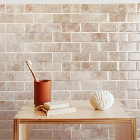 Peel And Stick Backsplash Tiles 10.95 By 9.70 Inches, 3D Adhesive Bezel Beige Marble Look, Pack Of 10 on kitchen wall