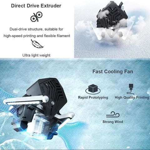 Premium Assembled 3D Printer Effector Hotend Kit Compatible With V400 Direct Drive Extruder Responder Module shown with fast cooling fan.